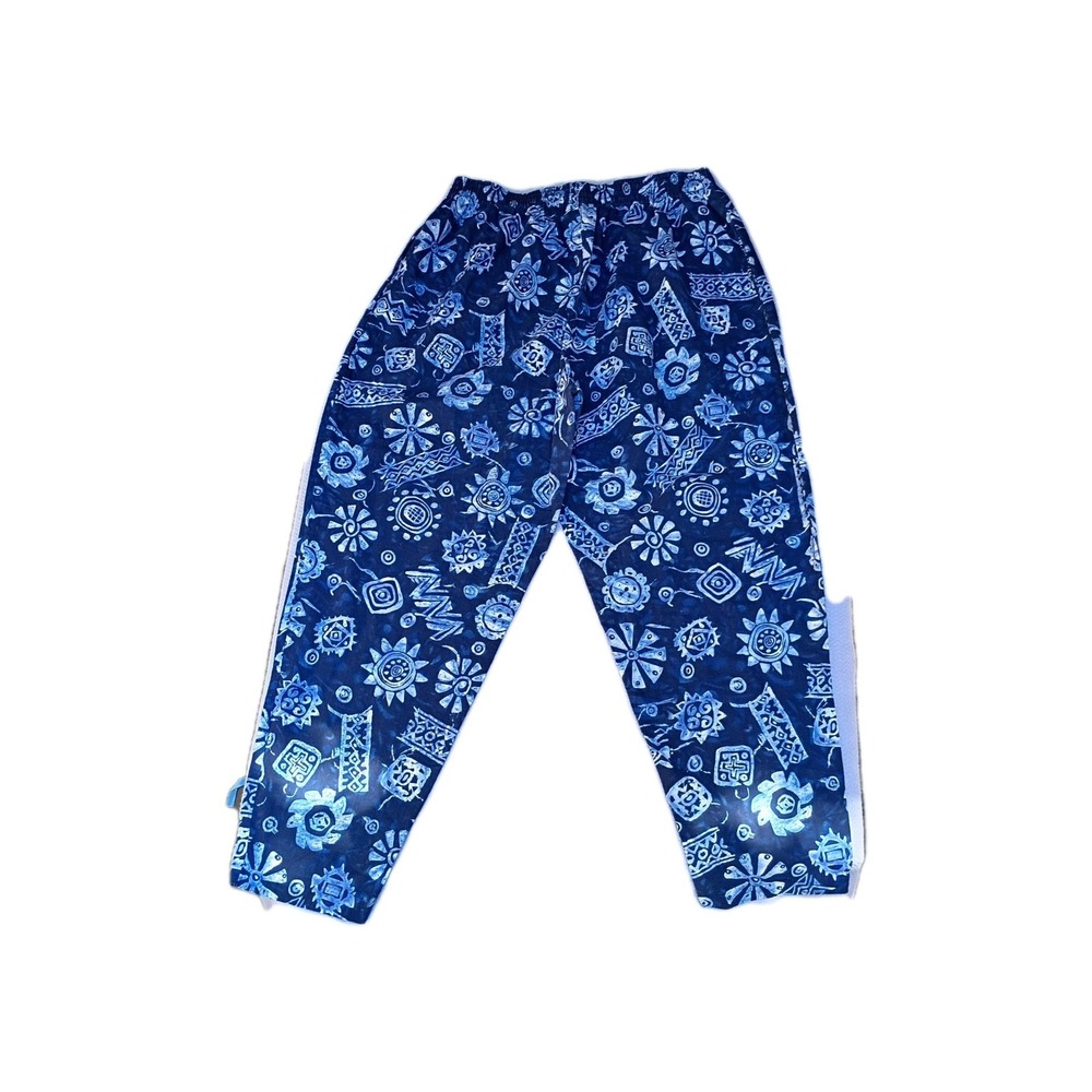 Carol Mercer Cotton Beach Pants 3XL Blue 80s Print High Rise Elastic Waist Plus